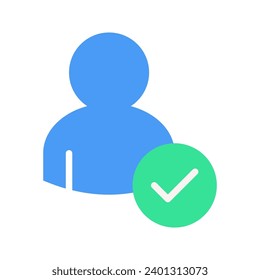 User account accepted symbol with tick, approved or applied person sign, validation verified pictogram, vector illustration on white background