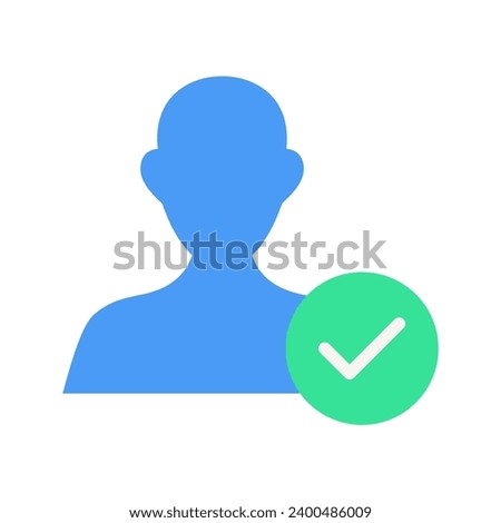 User account accepted symbol with tick, approved or applied person sign, validation verified pictogram, vector illustration on white background