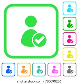 User account accepted vivid colored flat icons in curved borders on white background