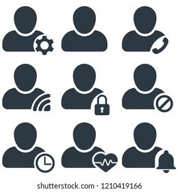 user account with activity sign. set of icons. vector illustration 