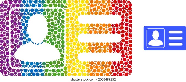 User account card composition icon of spheric dots in variable sizes and spectrum colorful color hues. A dotted LGBT-colored user account card for lesbians, gays, bisexuals, and transgenders.