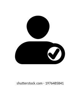 User account with check mark icon. Vector