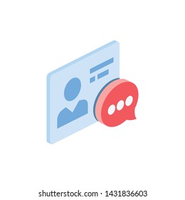 User account comment chat. Vector 3d isometric color icon new flat style. Creative illustration, idea for infographics.