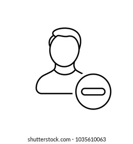 User account delete. Remove man profile, avatar icon. Vector line