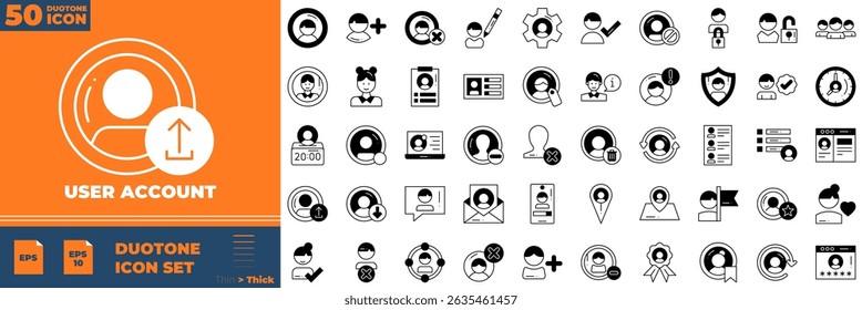User account Duotone Editable Icons set. Vector illustration in modern thin duotone style of user account icons: profile, password, login, username, etc