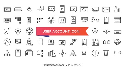 User account icon collection. profile, password, login, username, avatar, connect, add friend and more. Line vector icons set.