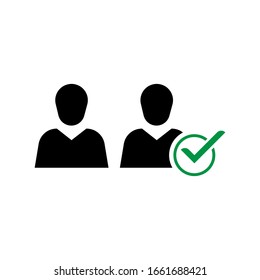 User account icon design.User profile sign web icon with check mark glyph. Flat style design icon. Account verified icon.