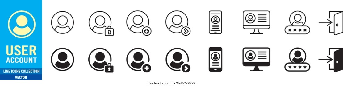 User account icon set. Avatar icons collection. Editable vector icon illustration.