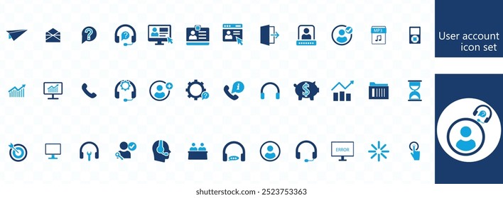 Conjunto de iconos de Cuenta de usuario. Contiene perfil, Contraseña, Inicio de sesión, Nombre de usuario, avatar, conectar, agregar amigo y más. Iconos de vector sólido colección