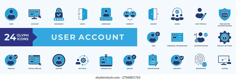 Conjunto de iconos de Cuenta de usuario Ilustración Vector Flat Blue Style