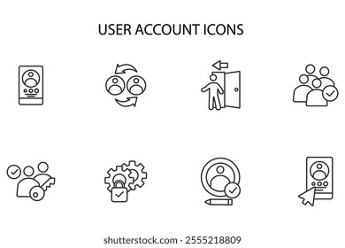 User account icon set.vector.Editable stroke.linear style sign for use web design,logo.Symbol illustration.