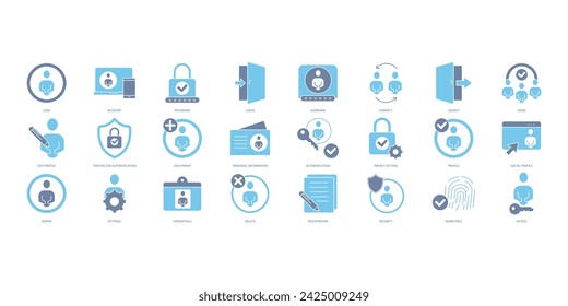 User account icons set. Set of editable stroke icons.Vector set of User account