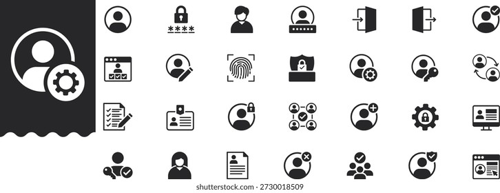 Cuenta del usuario Los iconos establecen la Ilustración vectorial con la colección del perfil de autenticación Inicio de sesión Contraseña control de acceso verificación de seguridad huella dactilar bloqueo protección permiso