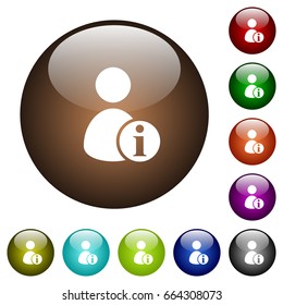 User account information white icons on round color glass buttons