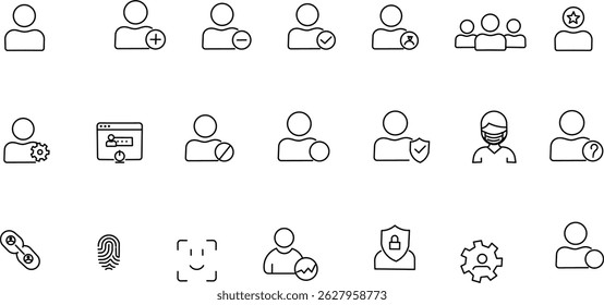 User Account Line Icons : Account, Security and Access Control Symbols