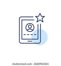 Inicio de sesión de Cuenta del usuario, tableta electrónica y estrella. Experiencia de usuario de Premium. Icono de Vector de trazo perfecto y editable