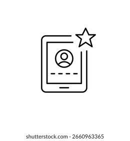 User account login, electronic tablet and star. Premium user experience. Pixel perfect, editable stroke vector icon