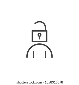 User account login line icon. Man head and open lock linear style sign for mobile concept and web design. User Authentication outline vector icon. Symbol, logo illustration. Pixel perfect vector 