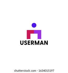 User, account, man logo design template. Make from rectangle and circle use modern style. Good for technology industry. 