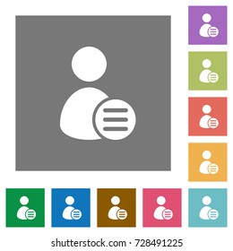User account options flat icons on simple color square backgrounds