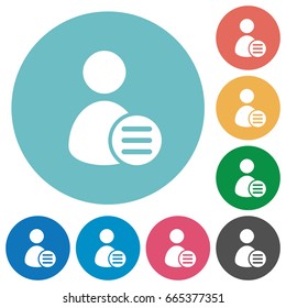 User account options flat white icons on round color backgrounds