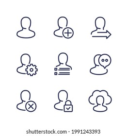 User, account, profile settings line icons