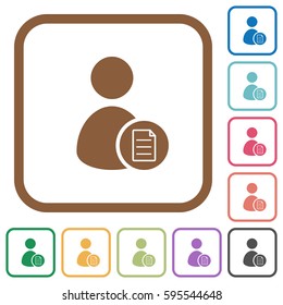 User account properties simple icons in color rounded square frames on white background