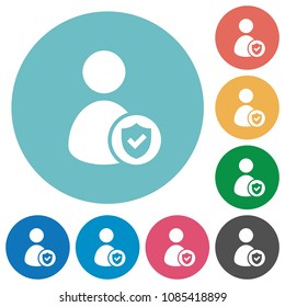 User account protected flat white icons on round color backgrounds