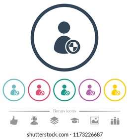 User account protection flat color icons in round outlines. 6 bonus icons included.
