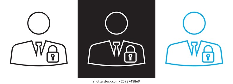 User account protection icon .  login privacy, secure , security icons. locked user icon. design  for apps, web and U UX projects. Isolated on white and black background. Vector illustration. EPS 10
