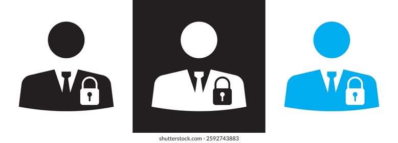 User account protection icon .  login privacy, secure , security icons. locked user icon. design  for apps, web and U UX projects. Isolated on white and black background. Vector illustration. EPS 10