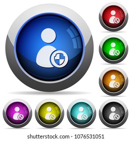 User account protection icons in round glossy buttons with steel frames