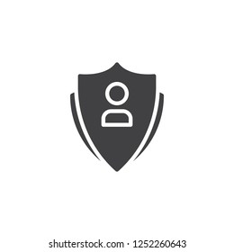 User account protection vector icon. filled flat sign for mobile concept and web design. Shield with person simple solid icon. Symbol, logo illustration. Pixel perfect vector graphics