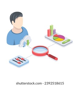 User account, settings, analytics graphics and charts. Vector 3d isometric, color web icons, new flat style. Creative design idea for infographics.