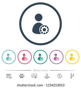 User account settings flat color icons in round outlines. 6 bonus icons included.