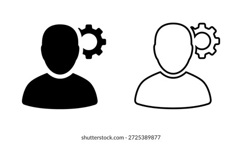 Symbolsatz für Benutzerkontoeinstellungen. Profil-Avatar, Zahnradsymbol, Admin-Login und Management-Konfigurationssammlung. Vektorgrafik einzeln auf weißem Hintergrund.