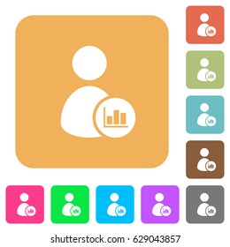 User account statistics flat icons on rounded square vivid color backgrounds.