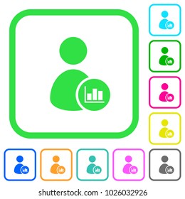 User account statistics vivid colored flat icons in curved borders on white background