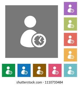 User account time flat icons on simple color square backgrounds