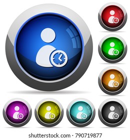 User account time icons in round glossy buttons with steel frames