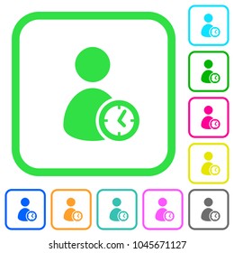 User account time vivid colored flat icons in curved borders on white background