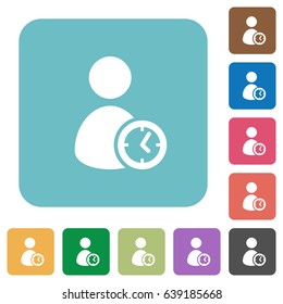 User account time white flat icons on color rounded square backgrounds