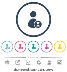 User account waiting flat color icons in round outlines. 6 bonus icons included.