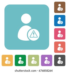 User account warning white flat icons on color rounded square backgrounds