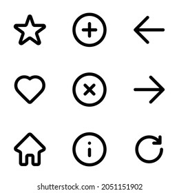 User actions web refresh buttons and more basic and minimalist icons. Small icons for mobile apps.
