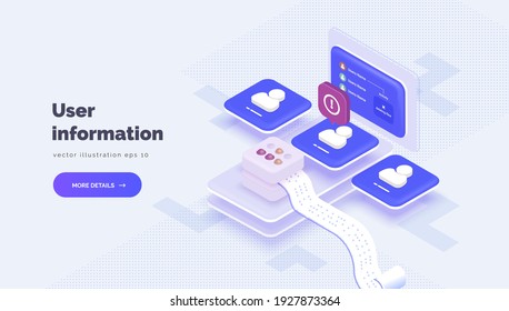 User activity rating system. Verification of user data. Digital technologies. Data transmission and protection. Vector illustration isometric style, 3D