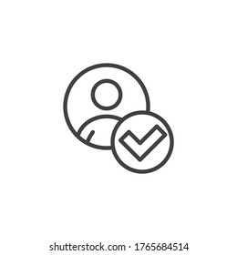 User add done line icon. Approved user linear style sign for mobile concept and web design. Confirmed Contact outline vector icon. Symbol, logo illustration. Vector graphics