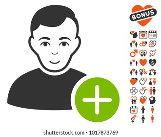 User Add icon with bonus love clip art. Vector illustration style is flat iconic symbols.