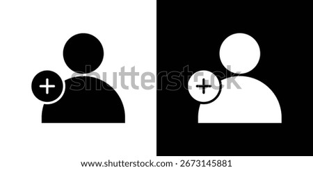 User add icon collection. Black and white filled vector illustration.
