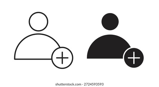 Icono de adición de usuario con versiones de línea y silueta.